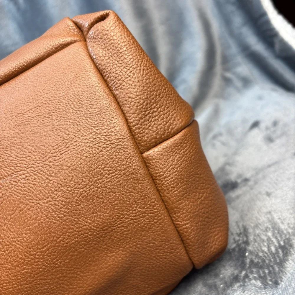 Steve Madden Satchel Frances Pebbled Snake Faux Leather Brown Gold‎ Tone Retro